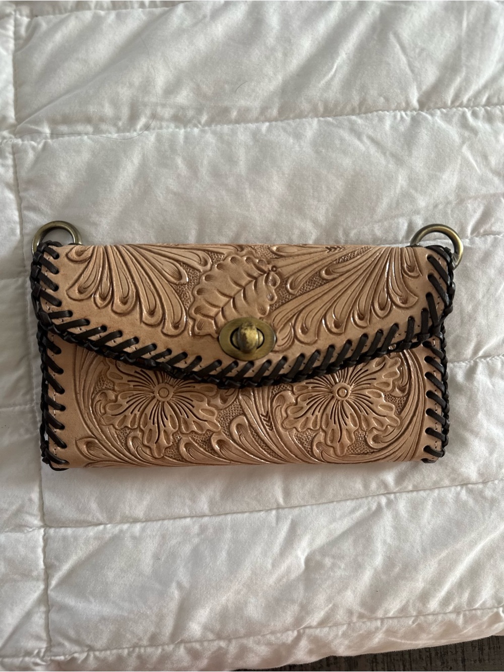 Genuine leather hand tooled wallet